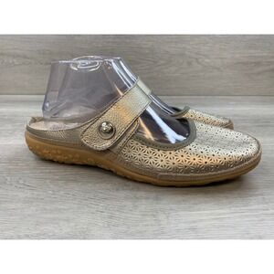 Spring Step Tirrana  Women's Gold Leather Mules Floral Laser Cut Clogs Shoes